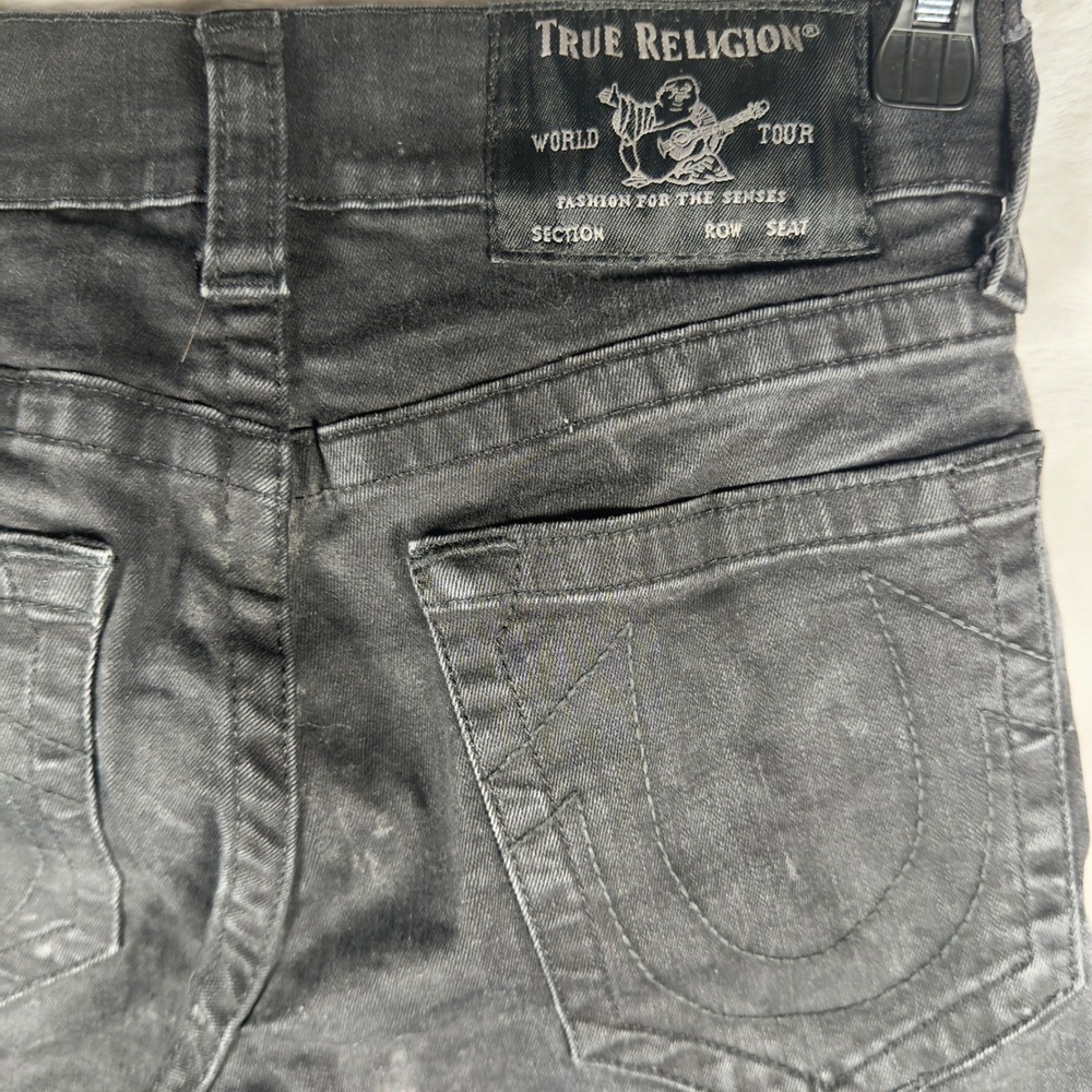True Religion Geno Relaxed Slim Jeans Faded Black Size 28 Horseshoe Stitching